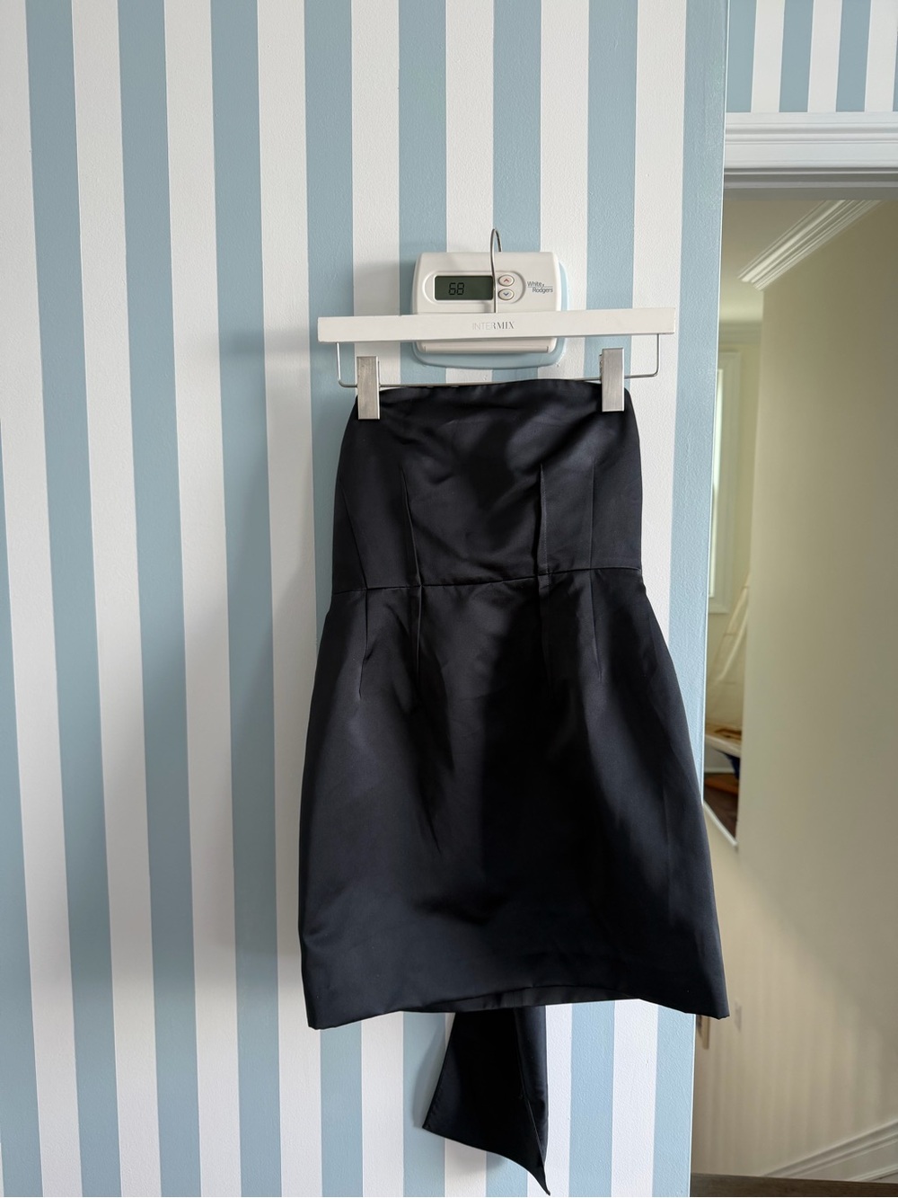 Theory Classic Black Strapless Mini Dress With Bow and interior corset